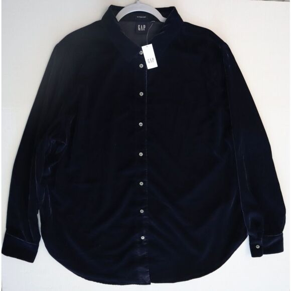 GAP 823666 Women's Sz XL Navy Blue Velvet Boyfriend Button-Up L/S Shirt - Picture 6 of 7